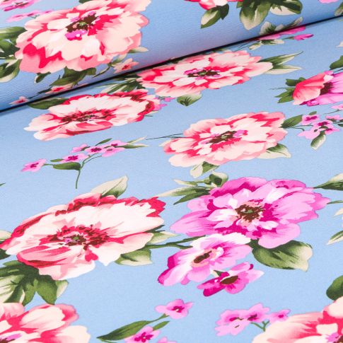 Tissu Crêpe extensible Giulia sur fond Bleu ciel