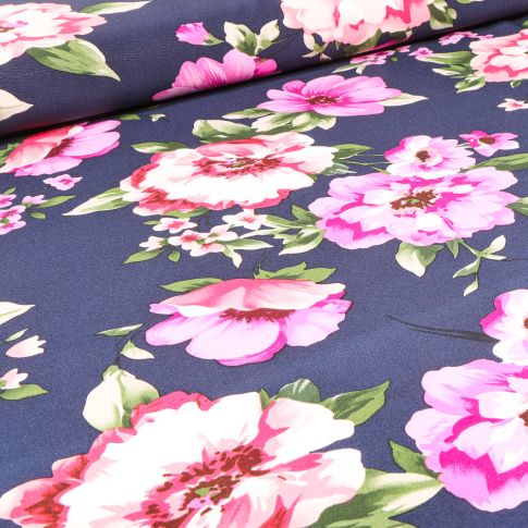 Tissu Crêpe extensible Giulia sur fond Bleu nuit