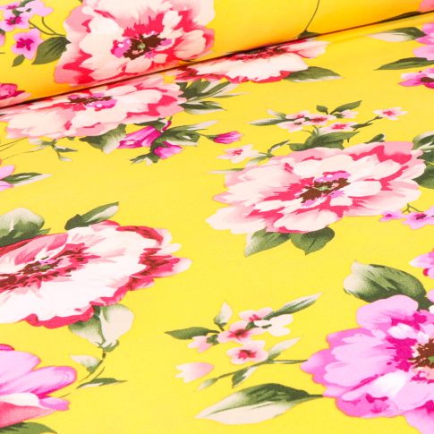 Tissu Crêpe extensible Giulia sur fond Jaune