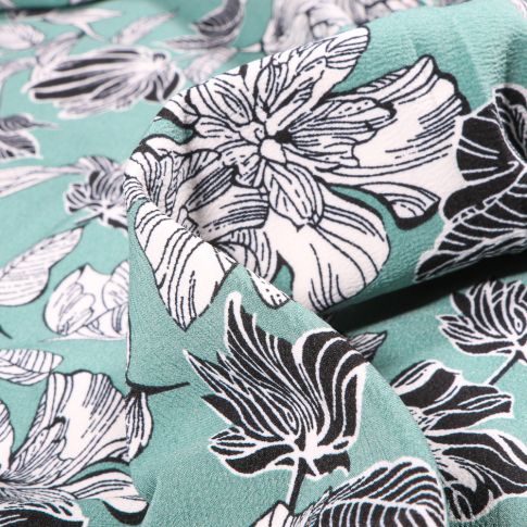 Tissu Crêpe Mix Flowers sur fond Vert menthe