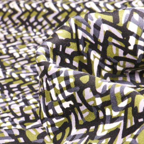 Tissu Coton satiné extensible Zig zag sur fond Vert