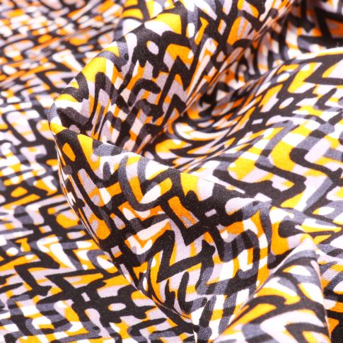 Tissu Coton satiné extensible Zig zag sur fond Jaune