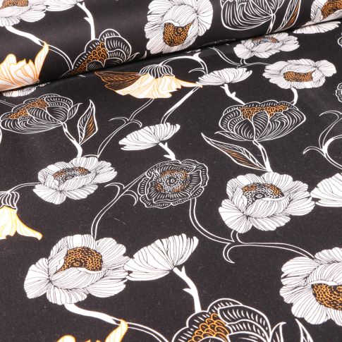 Tissu Coton Satiné extensible Zola sur fond Noir