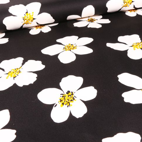 Tissu Coton satiné extensible Bianca sur fond Noir