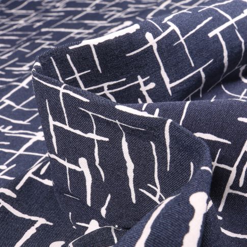 Tissu Bengaline Motifs abstraits sur fond Bleu marine