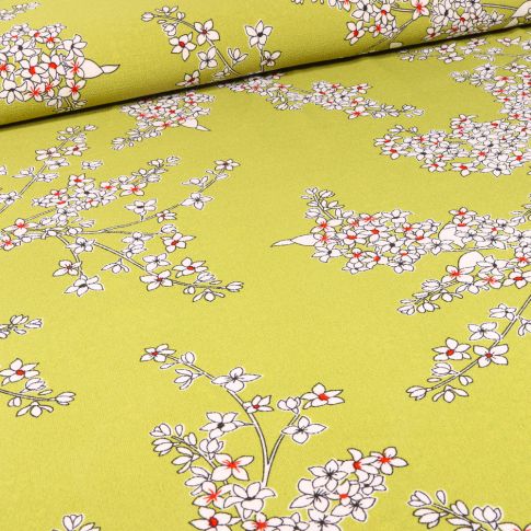Tissu Crêpe georgette Lola sur fond Vert anis
