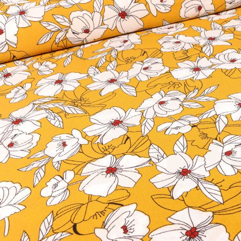 Tissu Crêpe stretch Flora sur fond Jaune