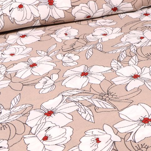 Tissu Crêpe stretch Flora sur fond Beige
