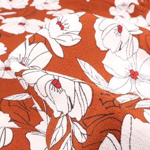 Tissu Crêpe stretch Flora sur fond Rouille
