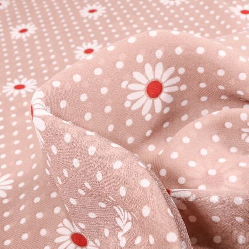 Tissu Mousseline Marguerites sur fond Beige