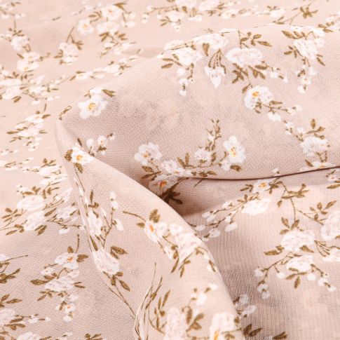 Tissu Mousseline Elba Fleuris sur fond Beige