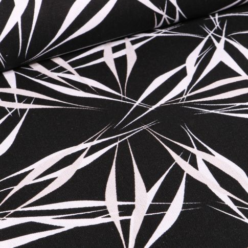 Tissu Viscose Lin Feuilles abstraites sur fond Noir