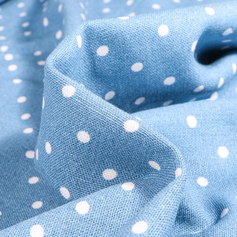 Tissu Lin Viscose Petits pois sur fond Bleu ciel