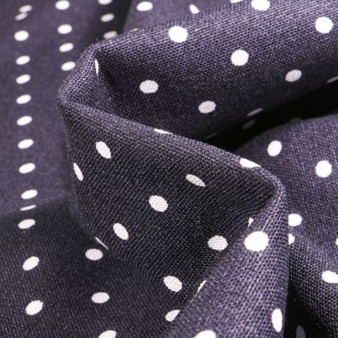 Tissu Lin Viscose Petits pois sur fond Bleu marine