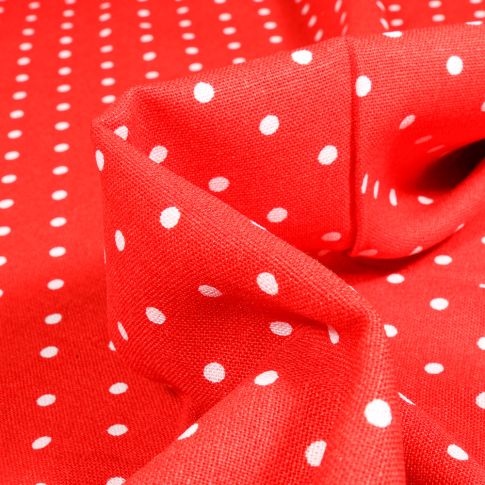 Tissu Lin Viscose Petits pois sur fond Rouge