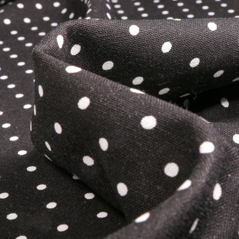 Tissu Lin Viscose Petits pois sur fond Noir