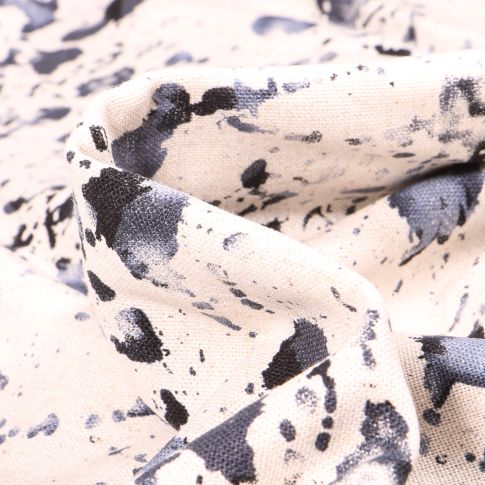 Tissu Viscose Lin Taches aquarelle bleu marine sur fond Ecru