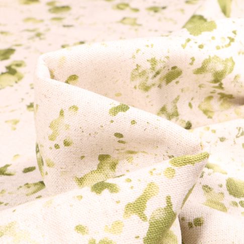 Tissu Viscose Lin Taches aquarelle vert sur fond Ecru