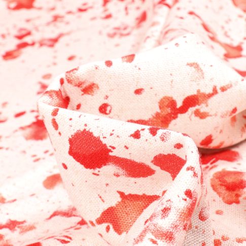 Tissu Viscose Lin Taches aquarelle rouge sur fond Ecru