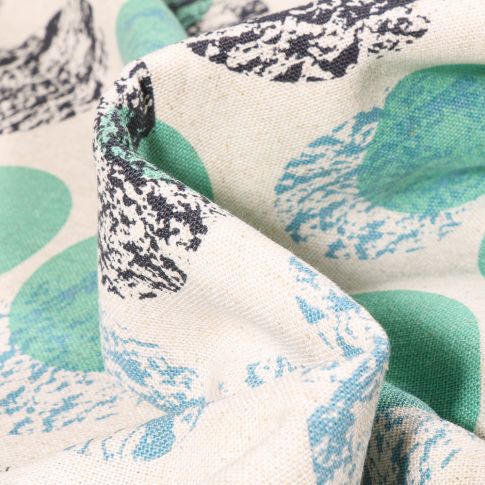 Tissu Viscose Lin Ronds colorés vert menthe sur fond Ecru