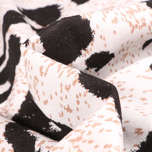 Tissu Viscose Lin Cheetah noir sur fond Blanc