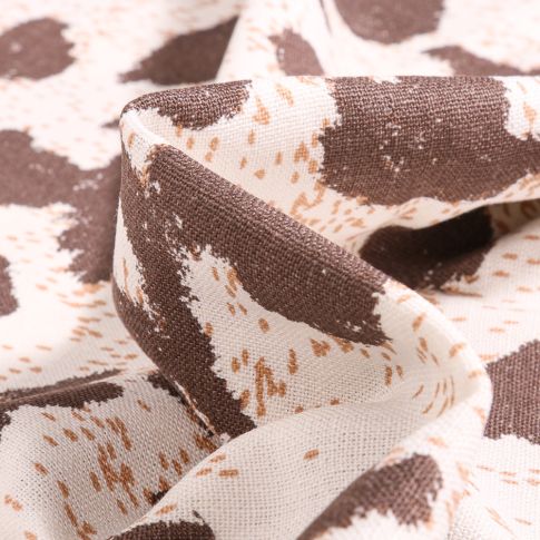 Tissu Viscose Lin Cheetah marron sur fond Blanc cassé