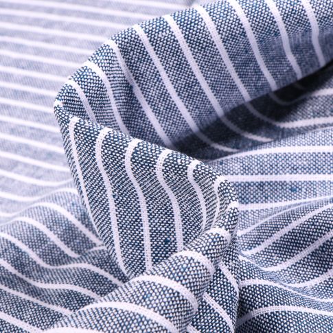 Tissu Lin Viscose Rayures blanches sur fond Bleu denim