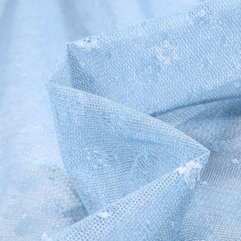 Tissu Tulle souple Fleurs sur fond Bleu ciel