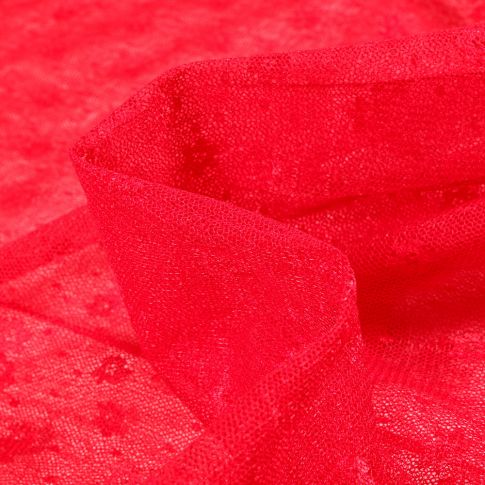Tissu Tulle souple Fleurs sur fond Rouge