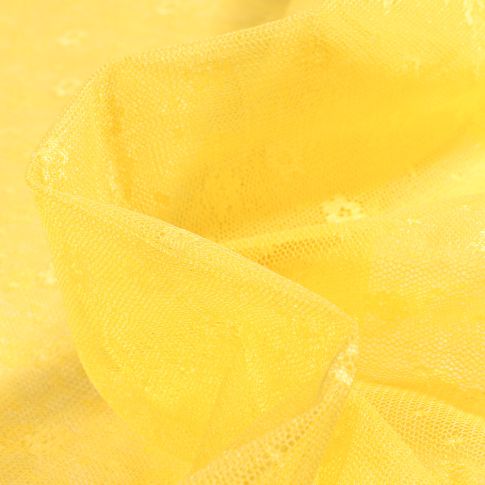 Tissu Tulle souple Fleurs sur fond Jaune
