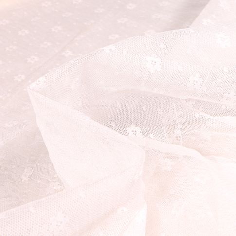 Tissu Tulle souple Fleurs sur fond Blanc