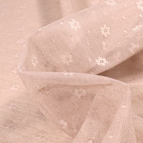 Tissu Tulle souple Fleurs sur fond Beige