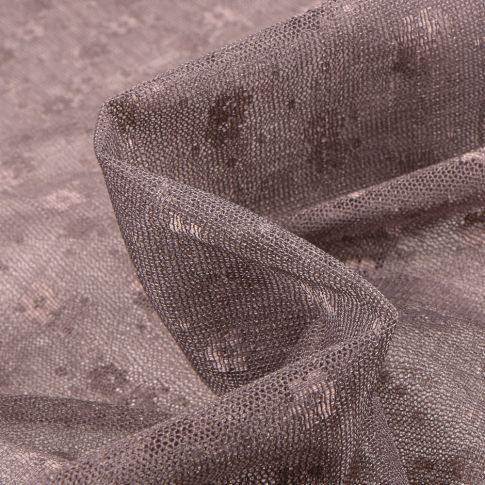 Tissu Tulle souple Fleurs sur fond Gris