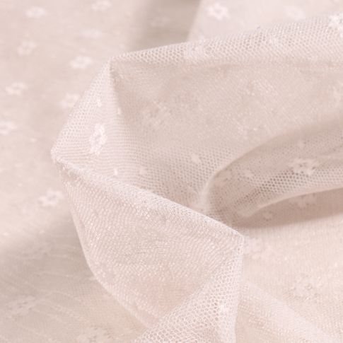 Tissu Tulle souple Fleurs sur fond Blanc cassé