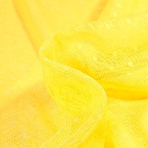 Tissu Tulle souple  pois 5 mm sur fond Jaune