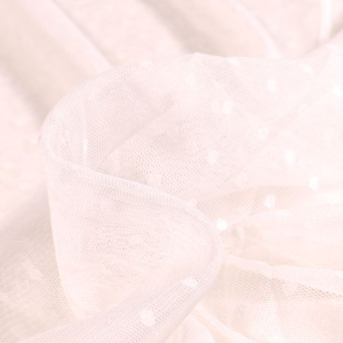 Tissu Tulle souple  pois 5 mm sur fond Blanc