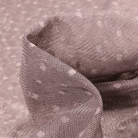 Tissu Tulle souple  pois 5 mm sur fond Gris