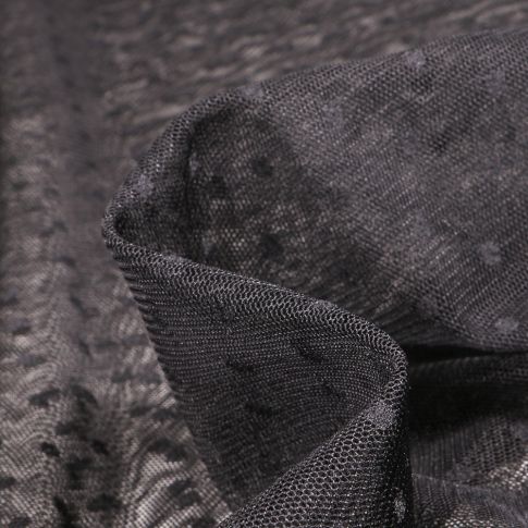 Tissu Tulle souple  pois 5 mm sur fond Noir