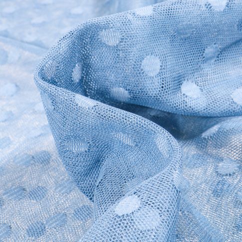 Tissu Tulle souple Pois 1 cm sur fond Bleu