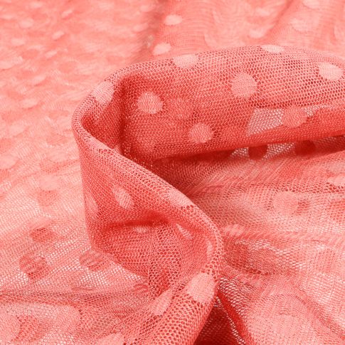 Tissu Tulle souple Pois 1 cm sur fond Corail