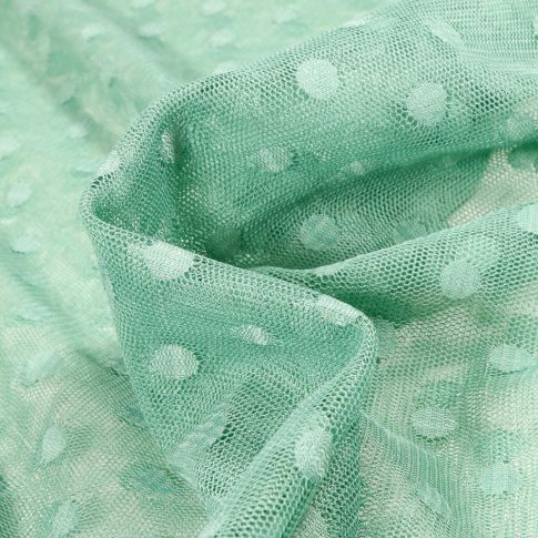 Tissu Tulle souple Pois 1 cm sur fond Vert menthe