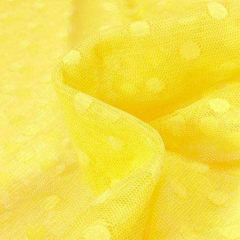 Tissu Tulle souple Pois 1 cm sur fond Jaune