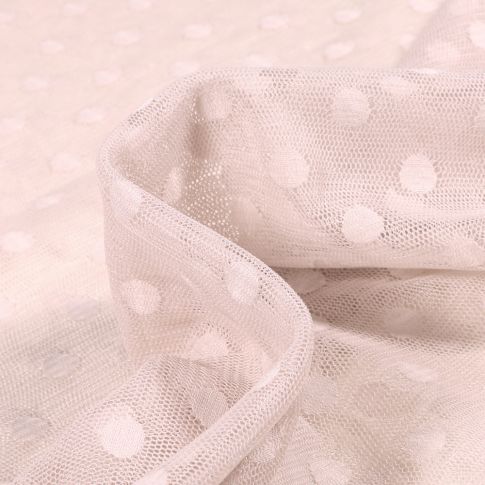 Tissu Tulle souple Pois 1 cm sur fond Blanc cassé