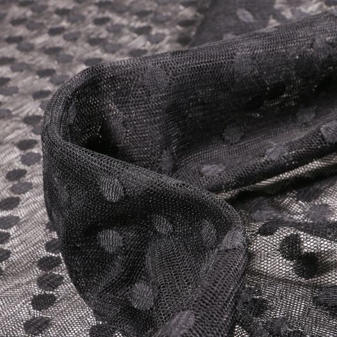 Tissu Tulle souple Pois 1 cm sur fond Noir