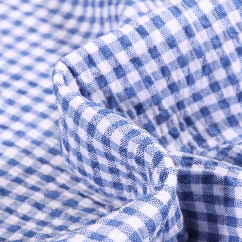 Tissu Seersucker Scarlett Vichy Petits carreaux sur fond Bleu denim