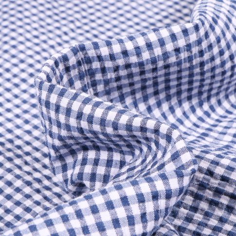 Tissu Seersucker Scarlett Vichy Petits carreaux sur fond Bleu marine