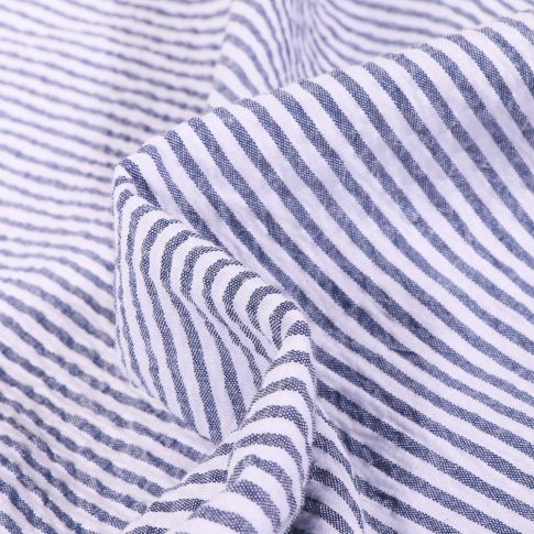 Tissu Seersucker  Rayé sur fond Blanc