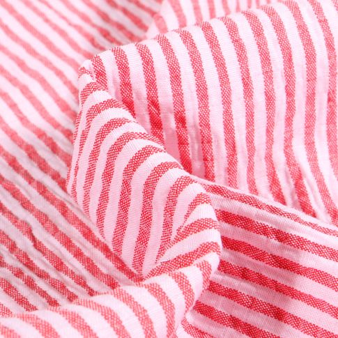Tissu Seersucker Scarlett Rayures rouges sur fond Blanc
