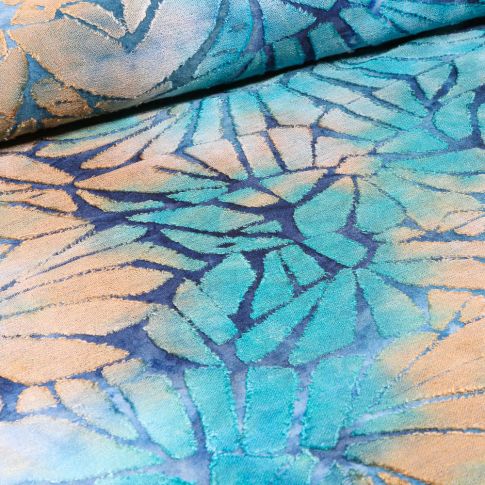 Tissu Jersey bi-matières Tye and dye sur fond Bleu