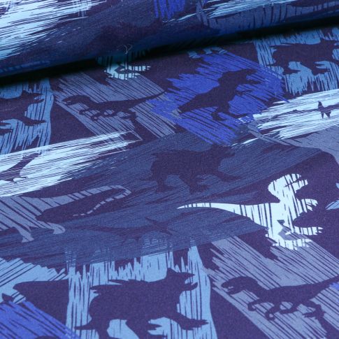 Tissu Softshell Dinosaures sur fond Bleu